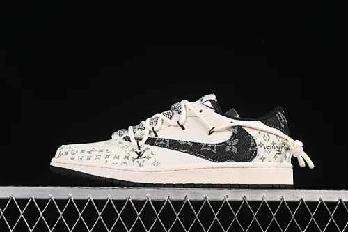 All categories Air Jordan Jordan series basketball shoes Air Jordan 1 Low High-end customized low-top sneakers Travis Scott x Fragment Design x Air Jordan 1 Low OG SP AJ1 LV joint black printed drawstring low-top cultural casual sneakers YX5066-325
